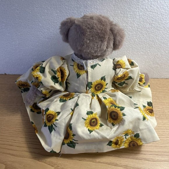 Jointed Brown Craft Bear Plush with Sunflower Dress Stuffed Animal 12.5” Toy - Picture 3 of 9